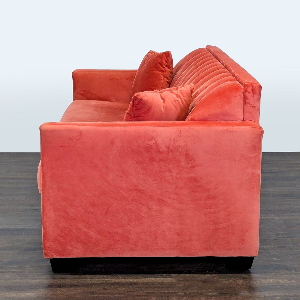 Modern Coral Velvet Sleeper Sofa with Pillows