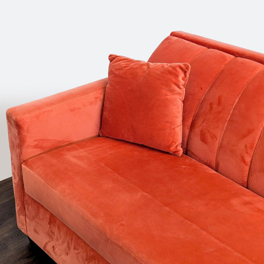 Modern Coral Velvet Sleeper Sofa with Pillows