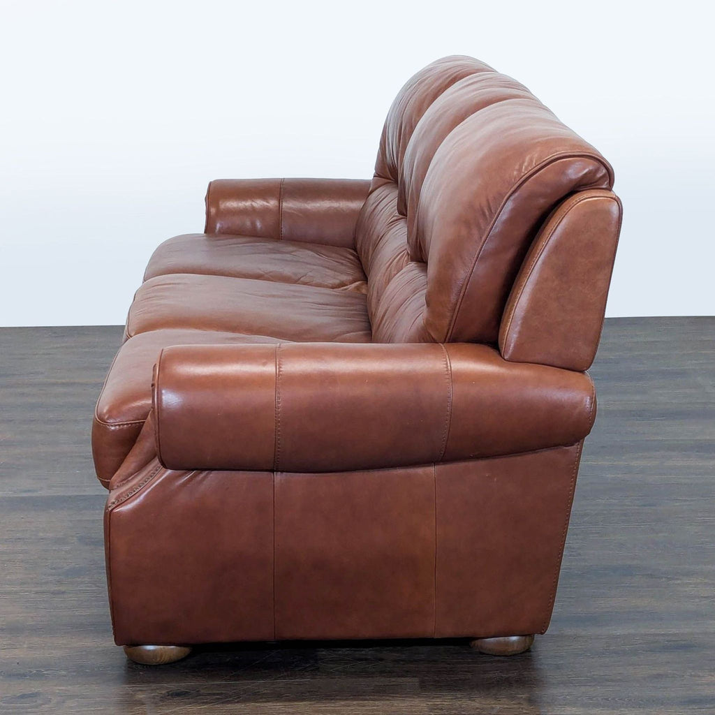 Classic Brown Leather 3-Seat Sofa with Rolled Arms