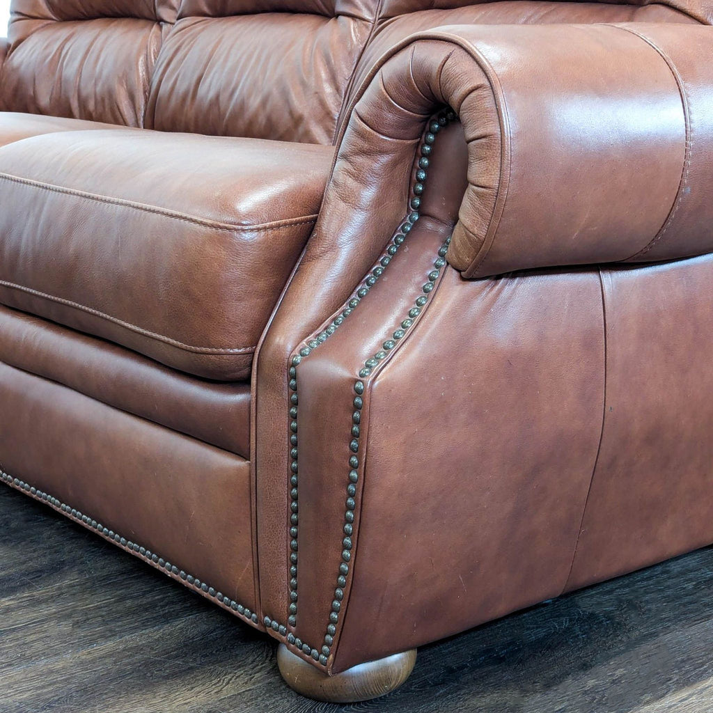 Classic Brown Leather 3-Seat Sofa with Rolled Arms
