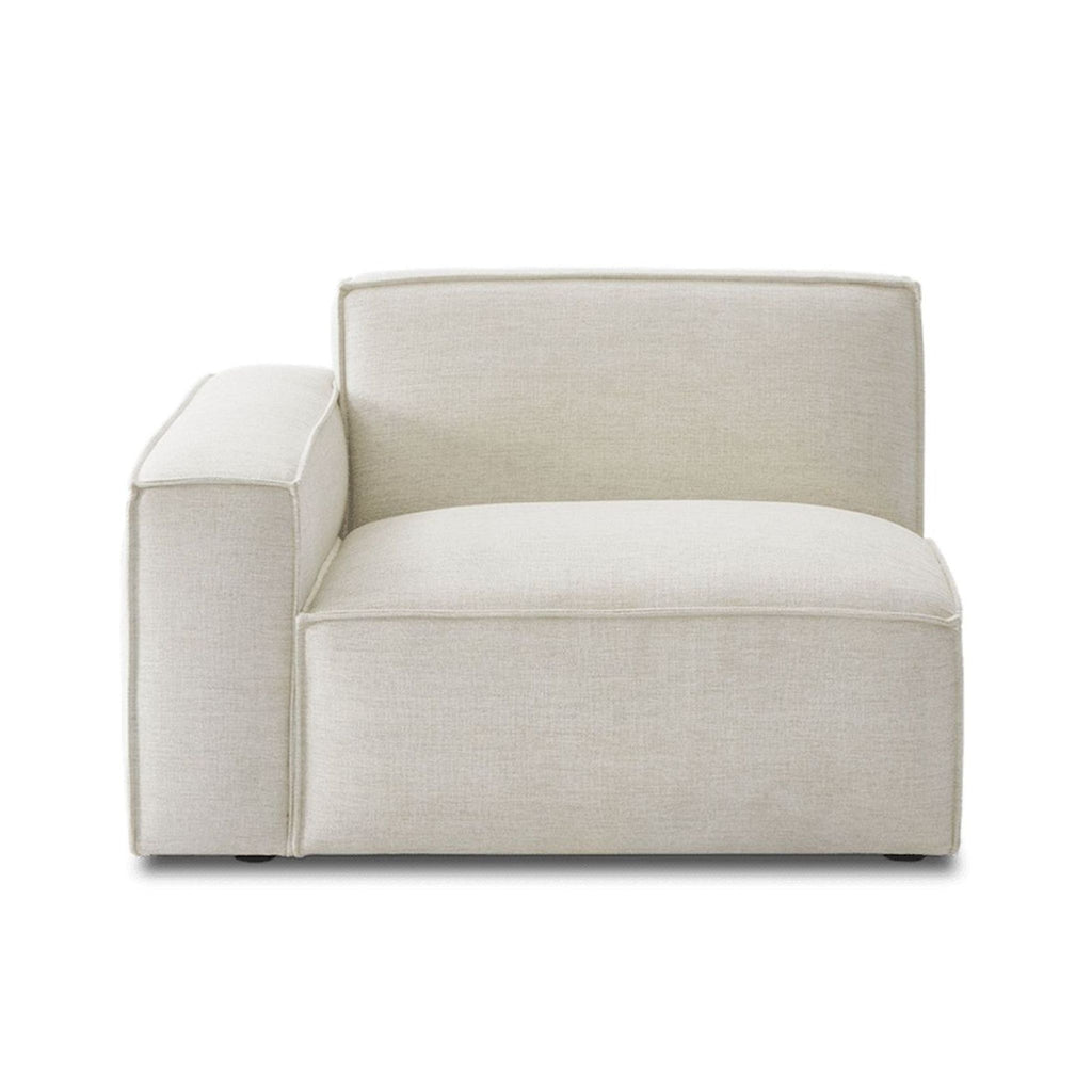 Modern Castlery sofa chair with left armrest, creamy white upholstery, and a deep seat for comfort.  