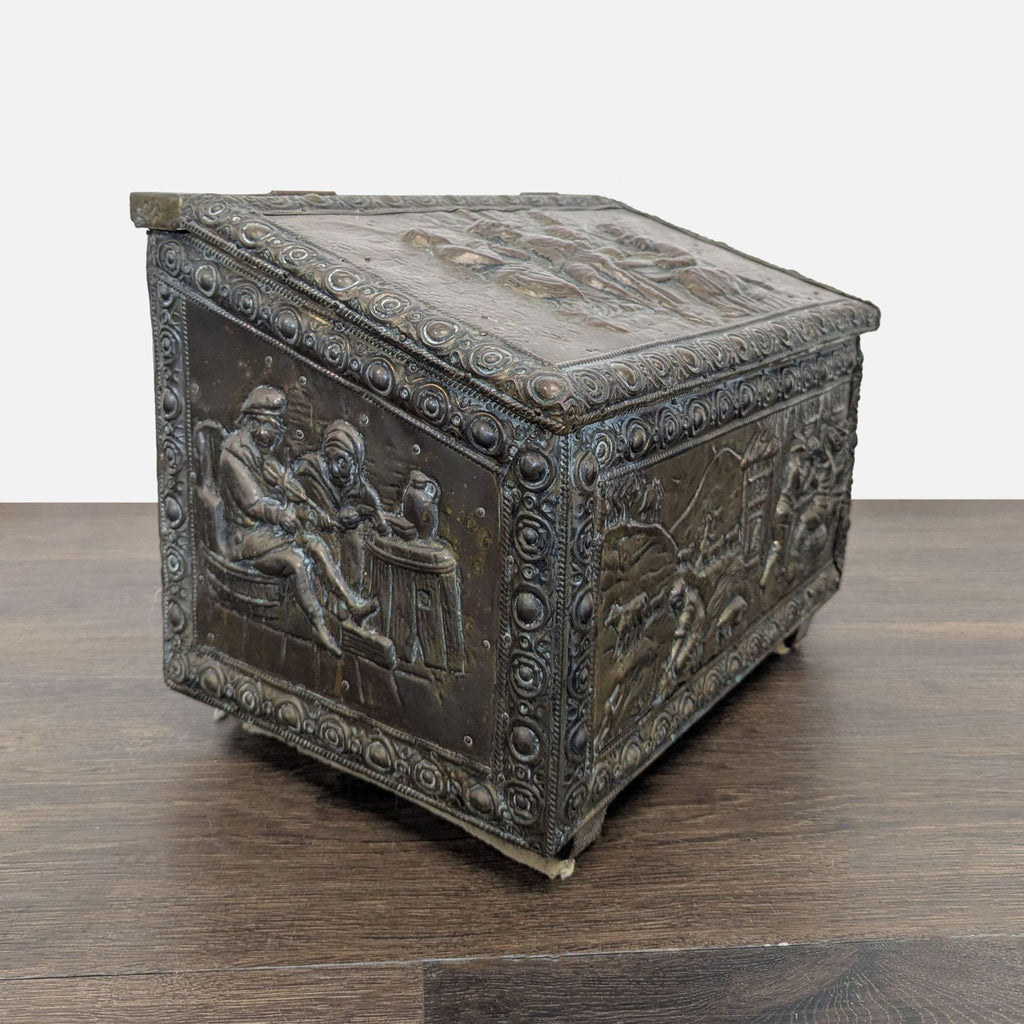 Antique Embossed Metal Firewood/Coal Box