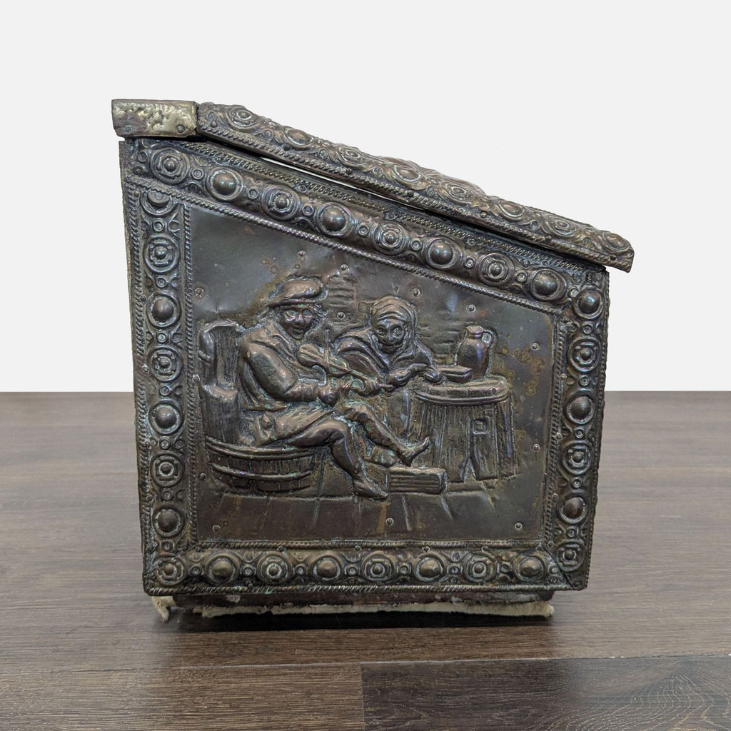 Antique Embossed Metal Firewood/Coal Box