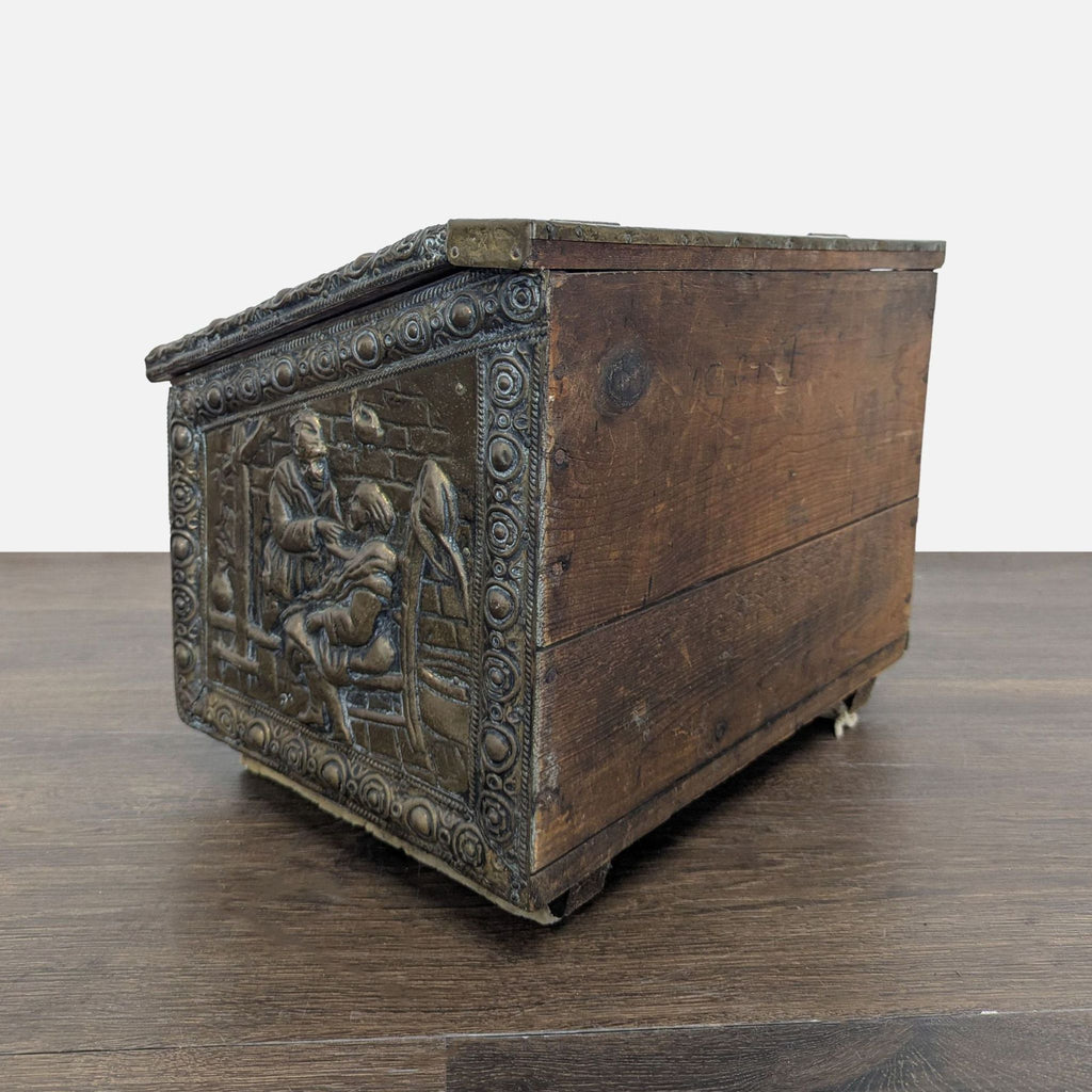 Antique Embossed Metal Firewood/Coal Box