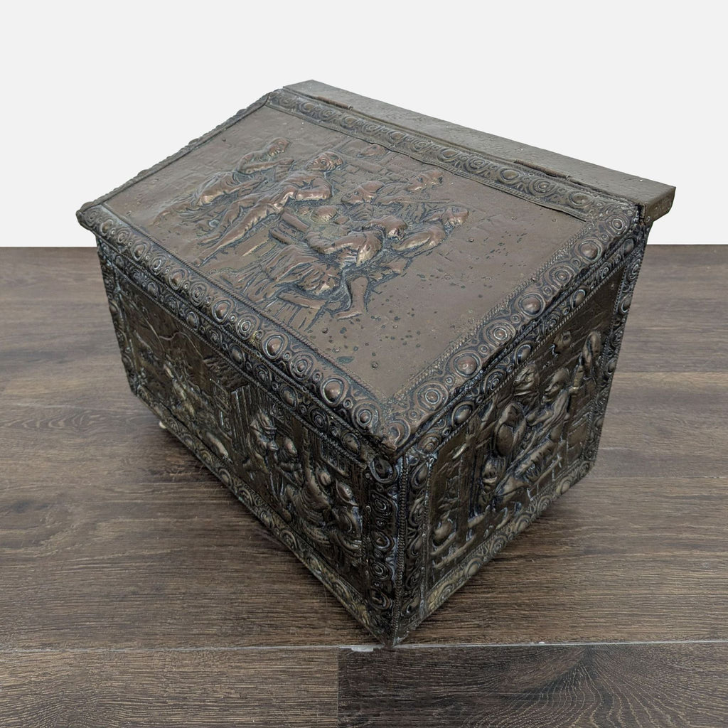 Antique Embossed Metal Firewood/Coal Box