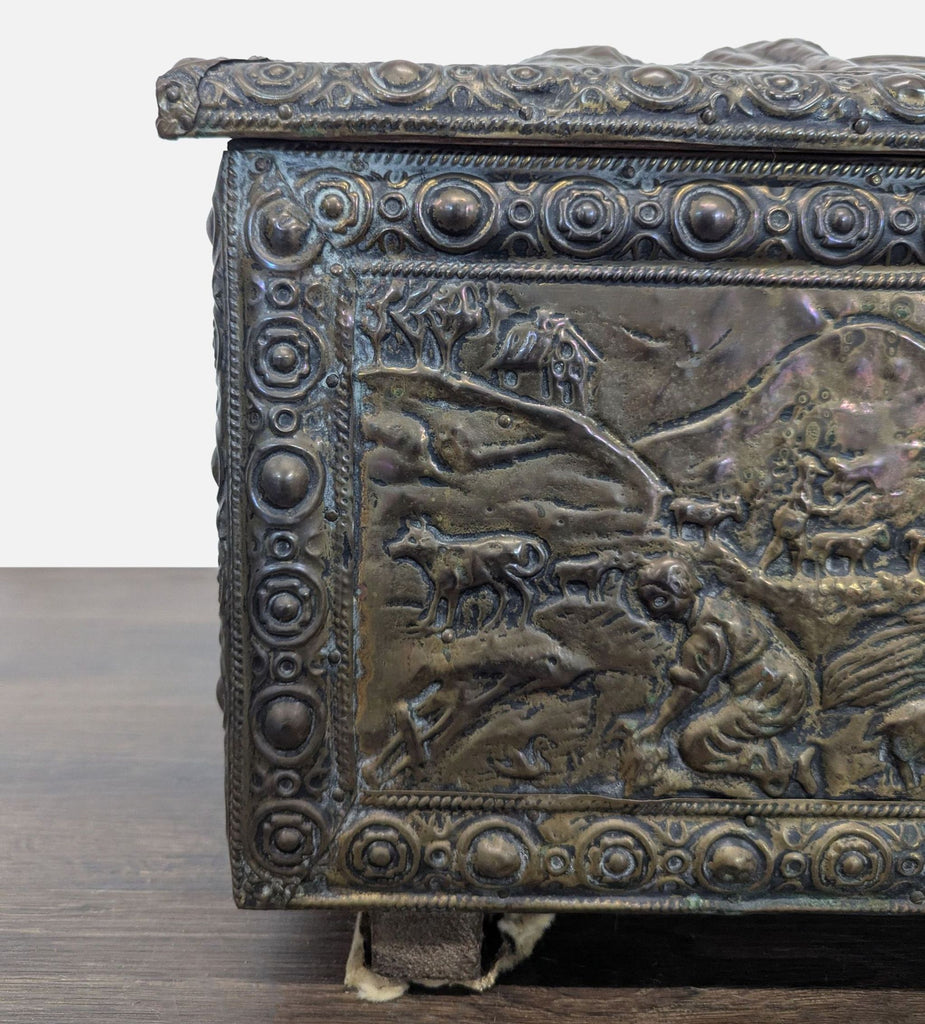Antique Embossed Metal Firewood/Coal Box