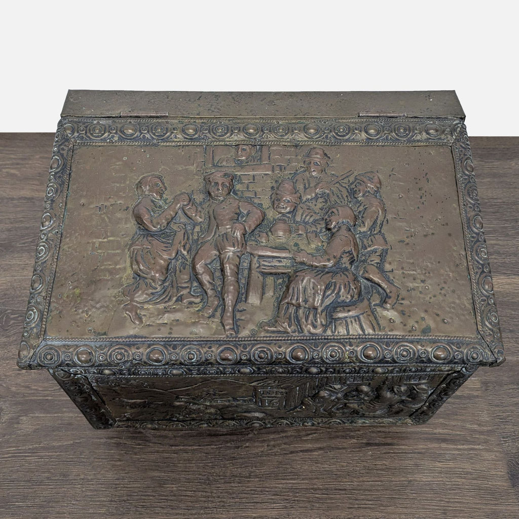 Antique Embossed Metal Firewood/Coal Box
