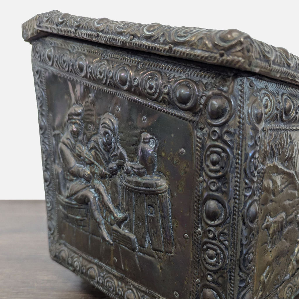 Antique Embossed Metal Firewood/Coal Box