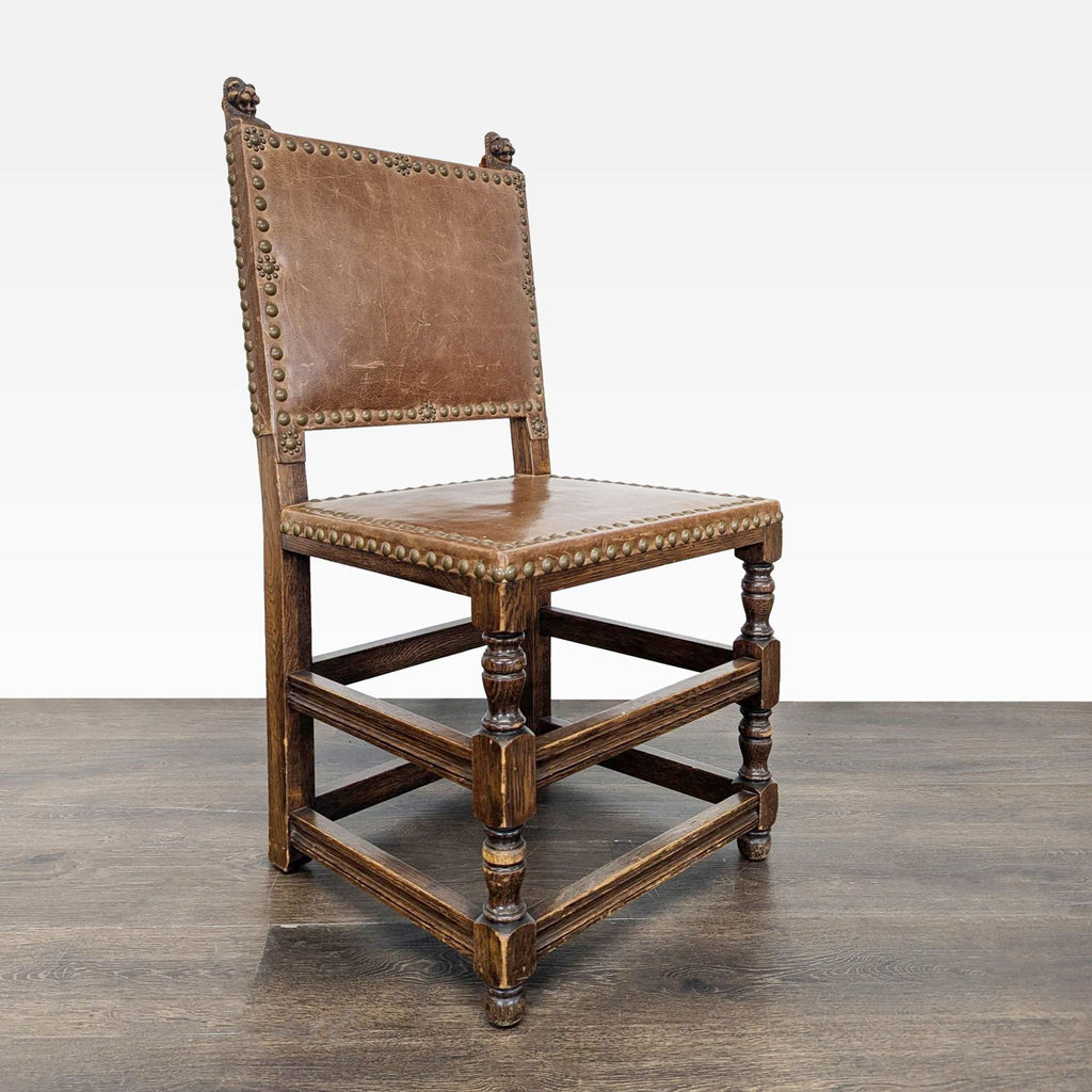Elegant dining chair from Dining Chairs category, with ornate finials and nailhead accents.