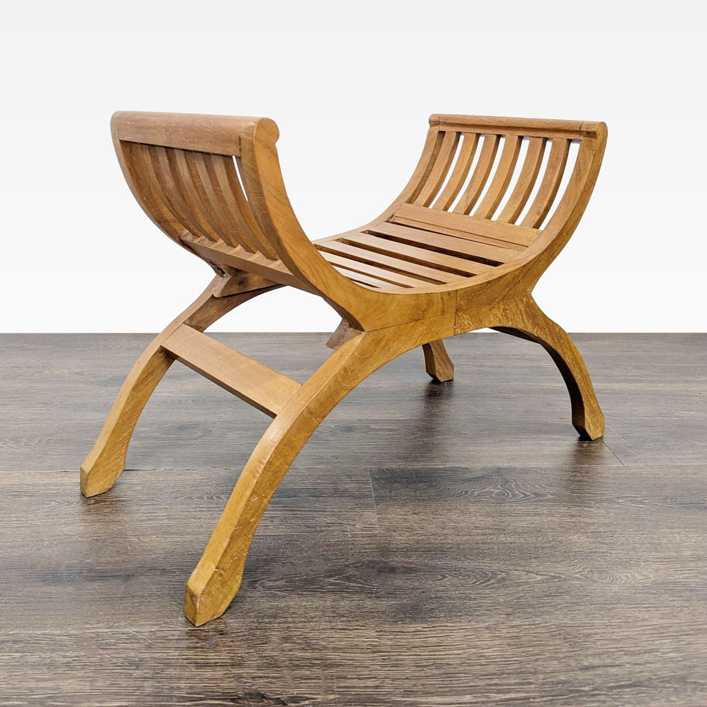 Mid-Century Style Slatted Wood Bench