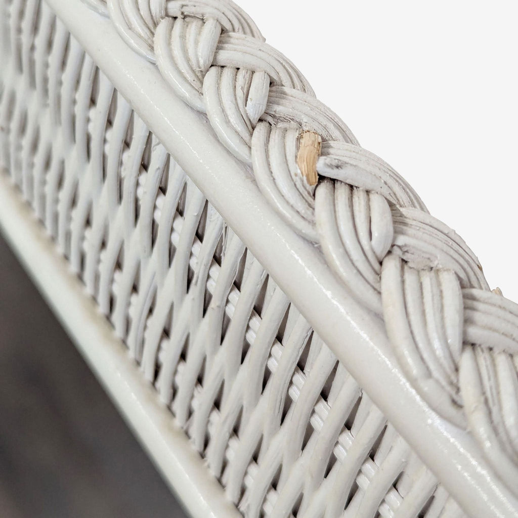 3. Close-up detail of the white wicker frame, highlighting the braided and woven texture.