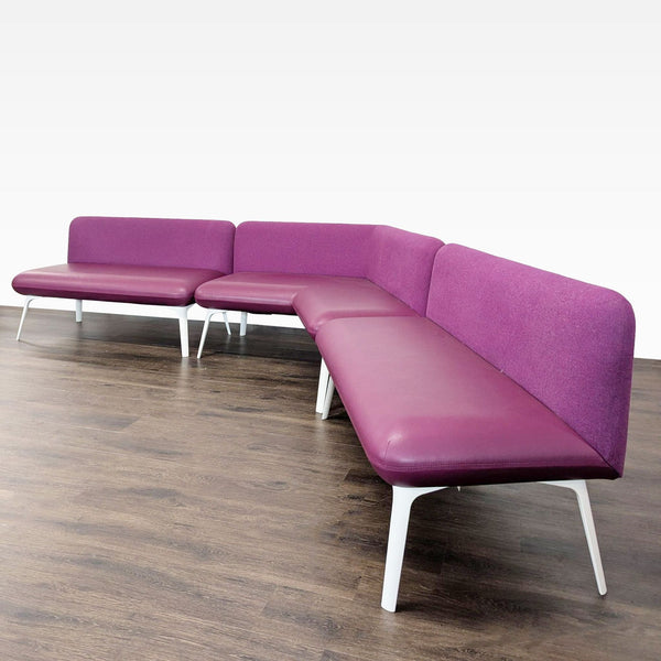 1. Contemporary modular sectional lounge seating by Jack Cartwright, purple upholstery, ideal for office or lobby.