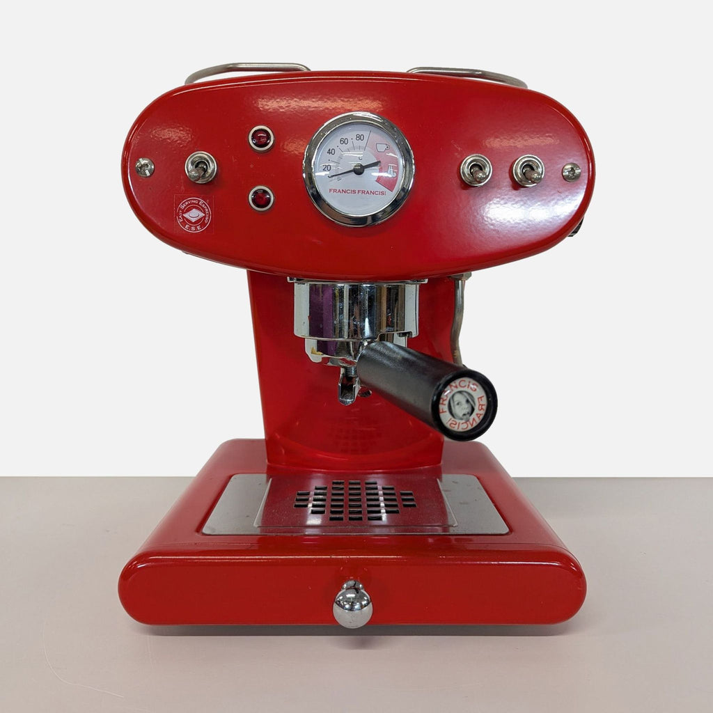 1. Francis Francis espresso maker with milk frothing wand, shown complete with all original parts.