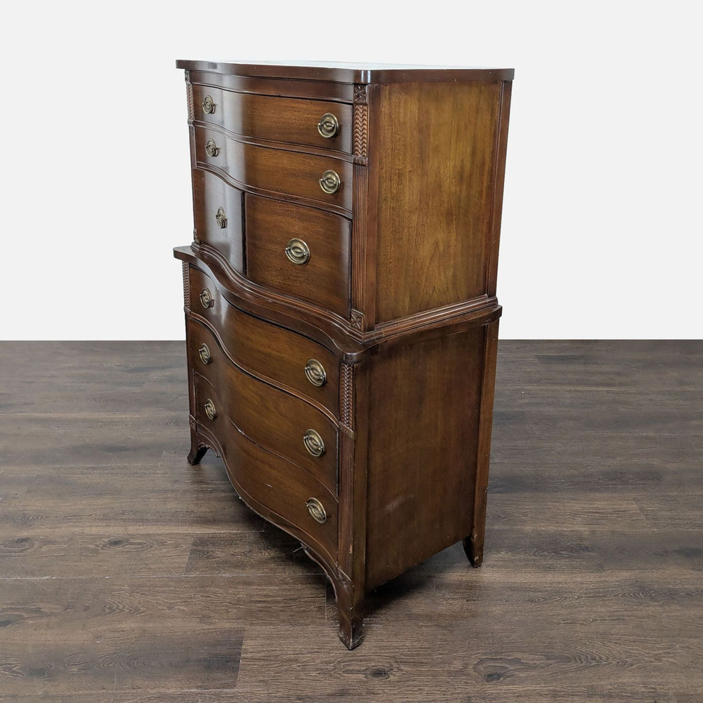 Vintage Serpentine Front Wood Chest of Drawers