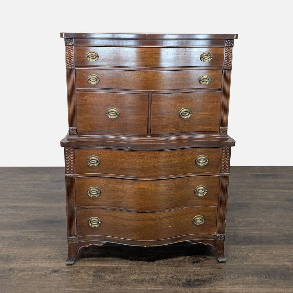Vintage Serpentine Front Wood Chest of Drawers