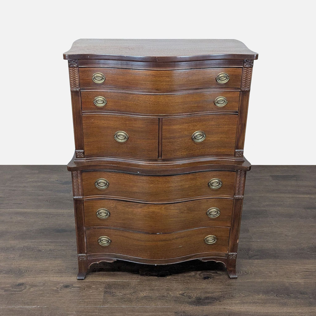 Vintage Serpentine Front Wood Chest of Drawers