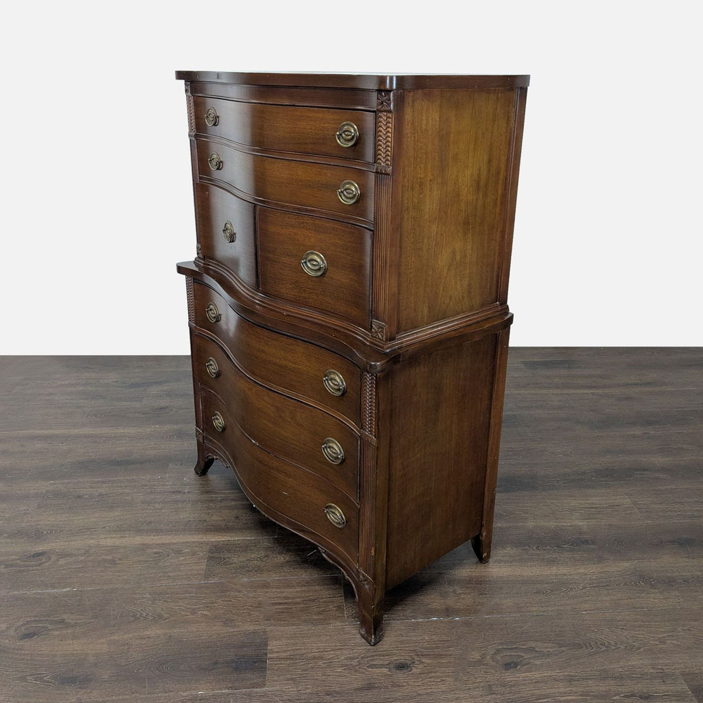 Vintage Serpentine Front Wood Chest of Drawers