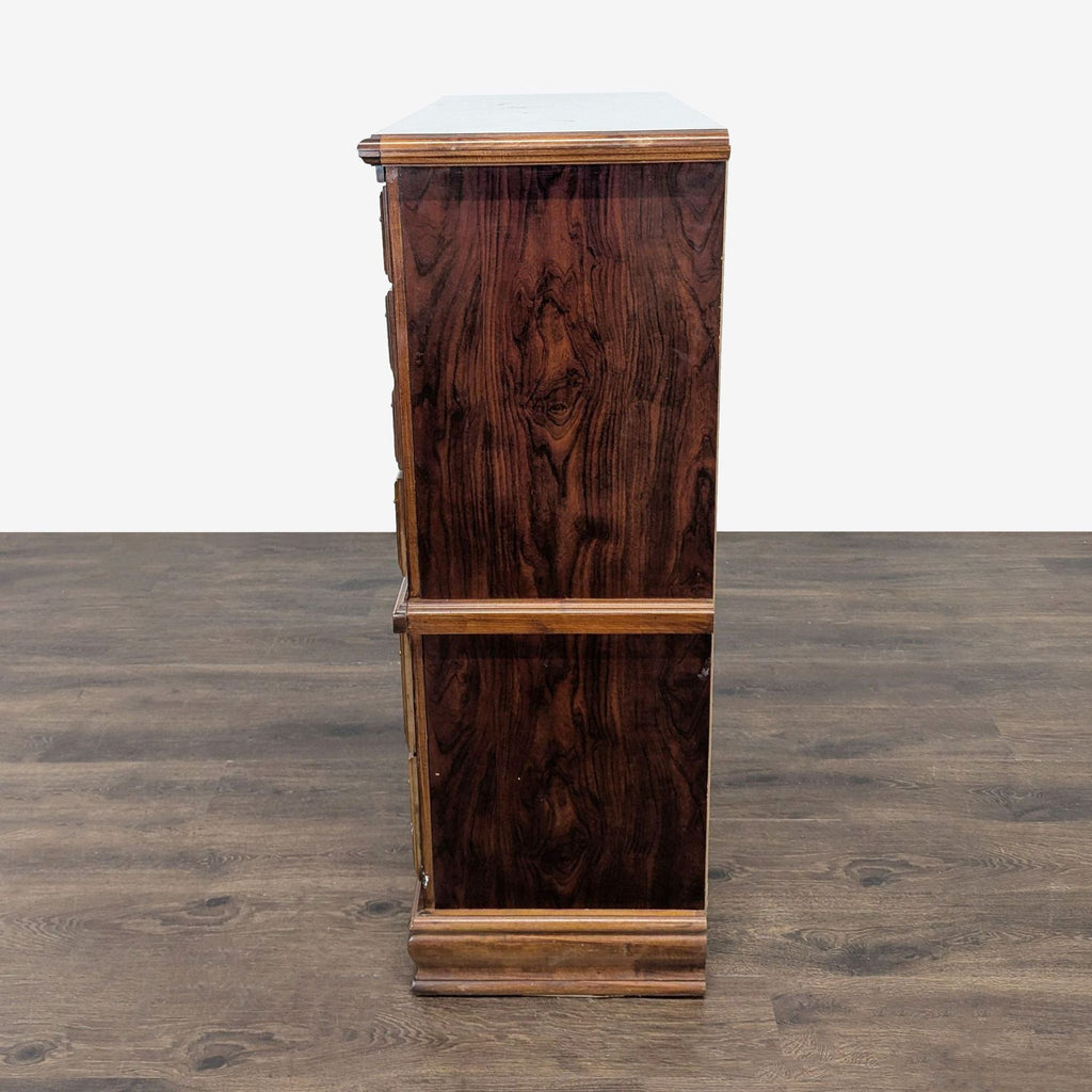 Classic Wooden Dresser with Brass Handles and Carved Details