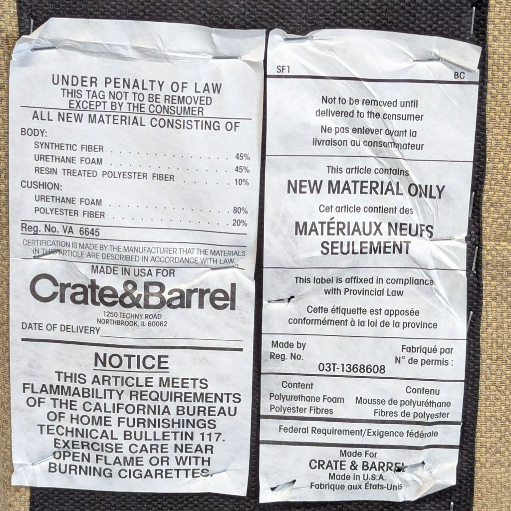 Crate & Barrel Tate Beige Upholstered Bed Frame with Tufted Headboard