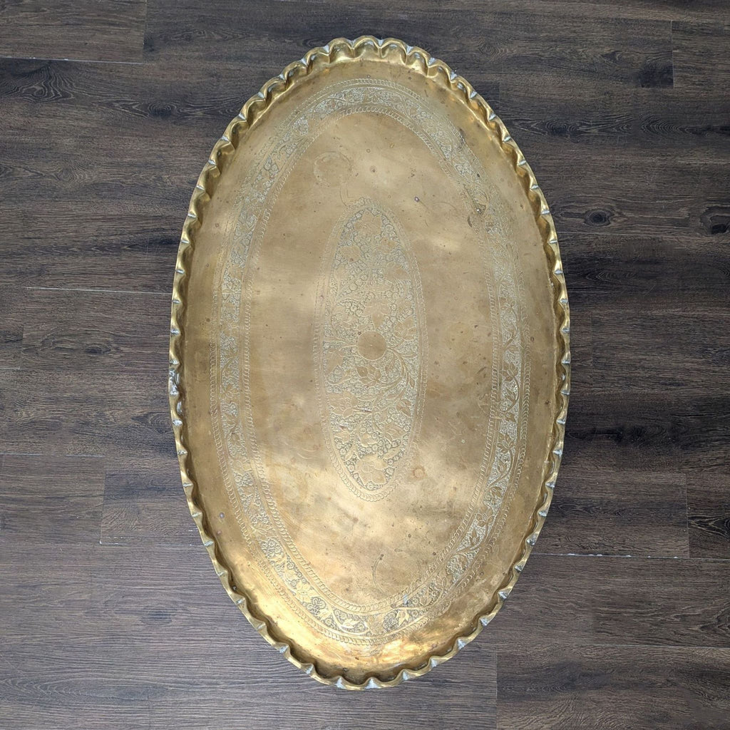Brass Tray Top Coffee Table on Wood Stand