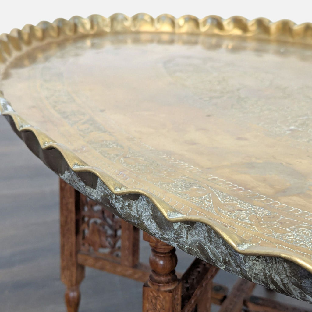 Brass Tray Top Coffee Table on Wood Stand