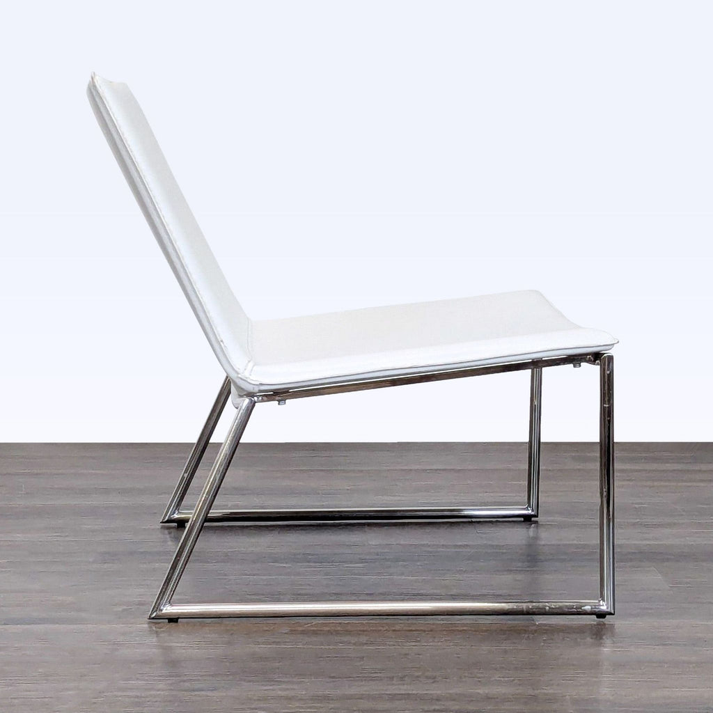 CB2 Triumph Modern White Leather Lounge Chair with Sleek Chrome Frame