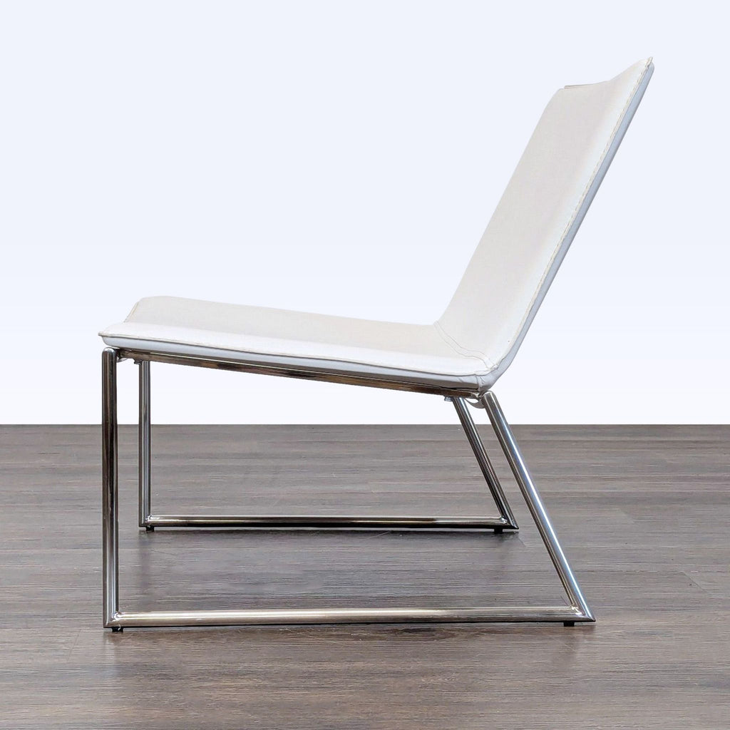CB2 Triumph Modern White Leather Lounge Chair with Sleek Chrome Frame