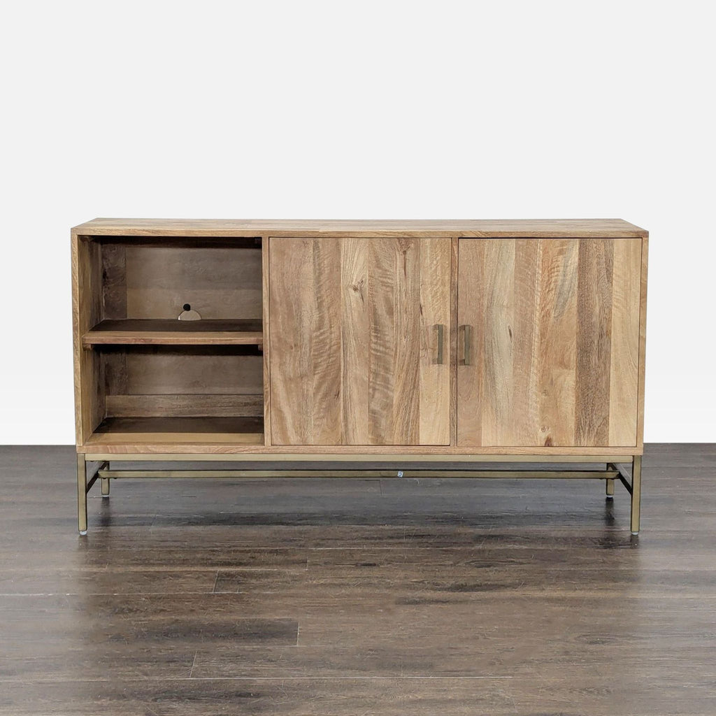Mango wood entertainment console by Joss and Main with sleek metal base.  