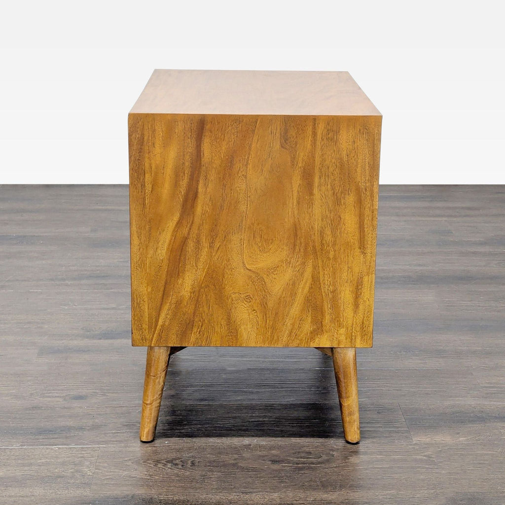 3. Najarian Furniture end table side profile, smooth wood finish, clean lines, and tapered legs, no visible hardware.