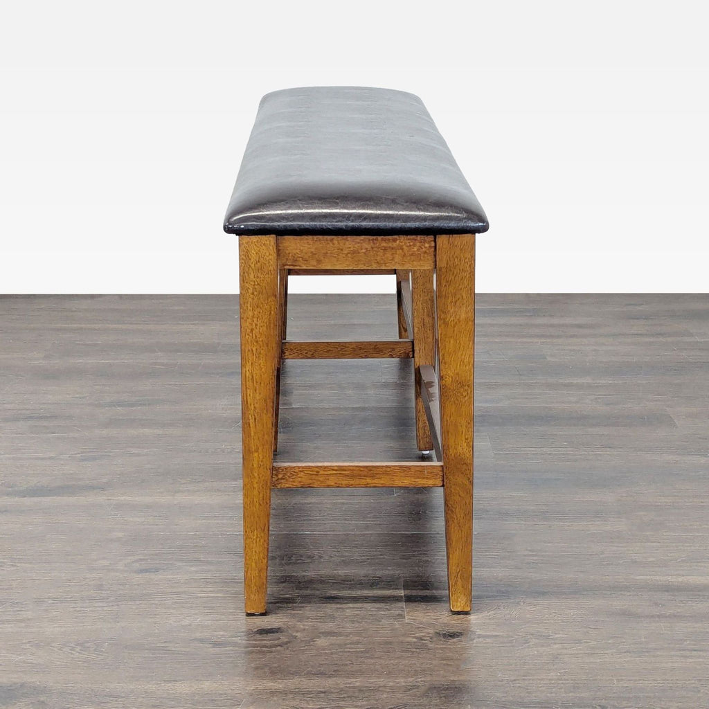 Wood Bench with Faux Leather Seat