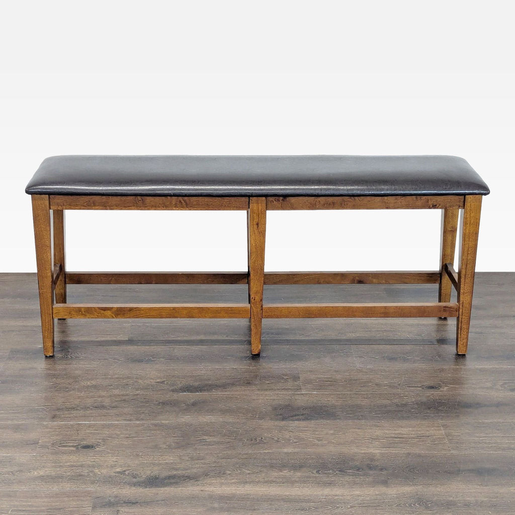 Wood Bench with Faux Leather Seat