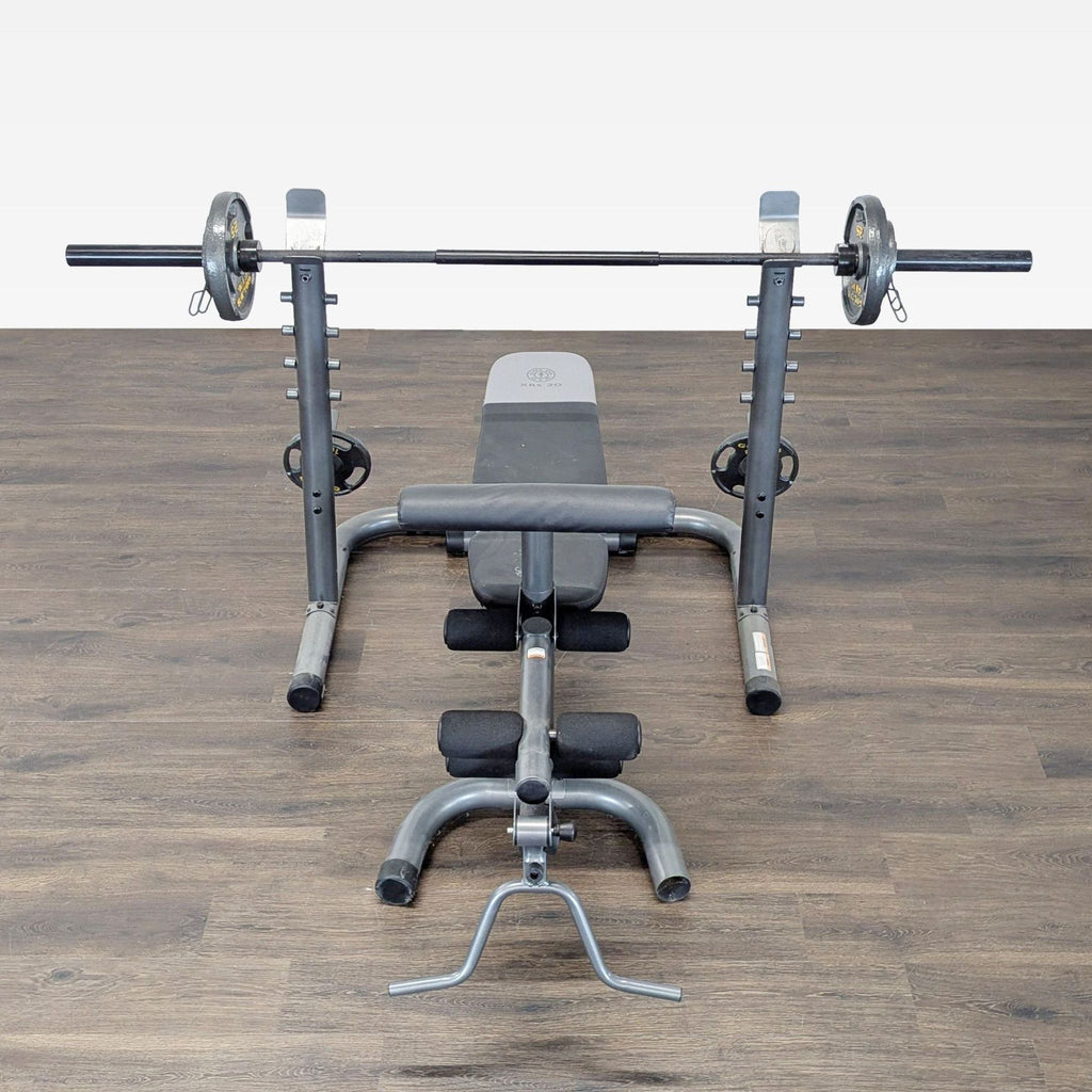 Gold's Gym Adjustable Weight Bench with Barbell and Weights
