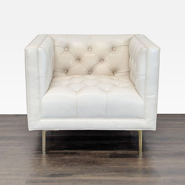 Elite Leather Mila Chair – Grotto Ivory Leather, Tufted Modern Accent Chair