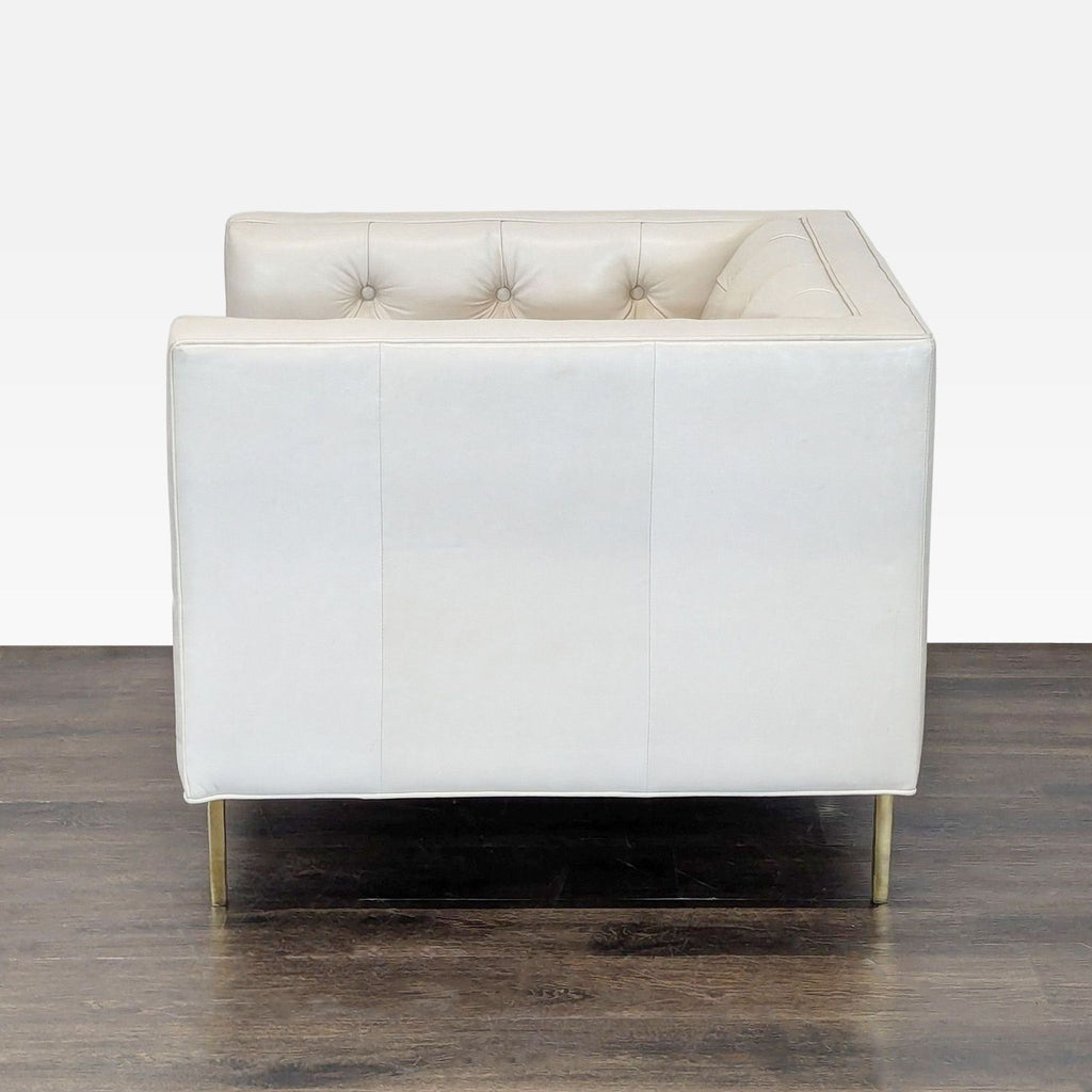 Elite Leather Mila Chair – Grotto Ivory Leather, Tufted Modern Accent Chair