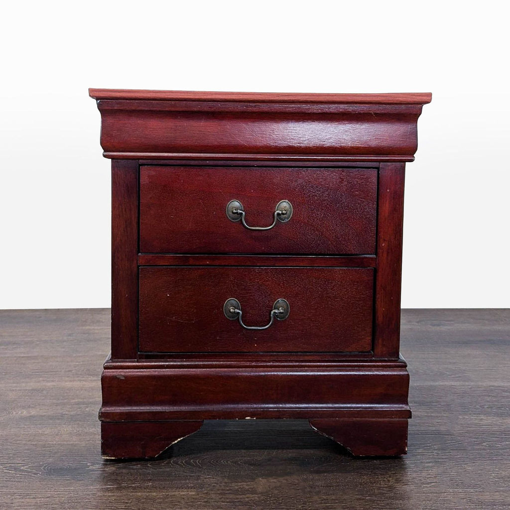 Pair of wooden nightstands with drawers, styled as modern end tables for bedrooms or living rooms.