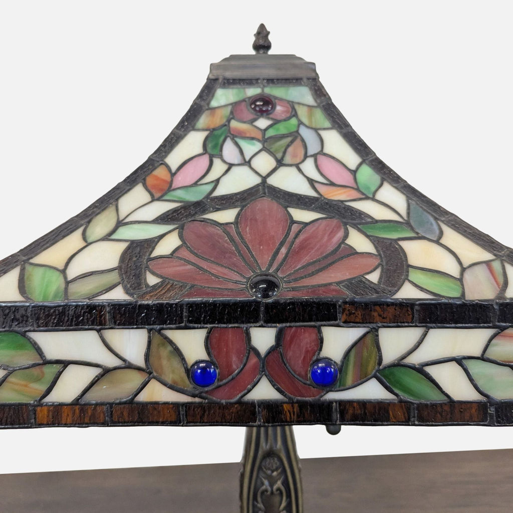 Stained Glass Table Lamp with Ornate Decorative Base