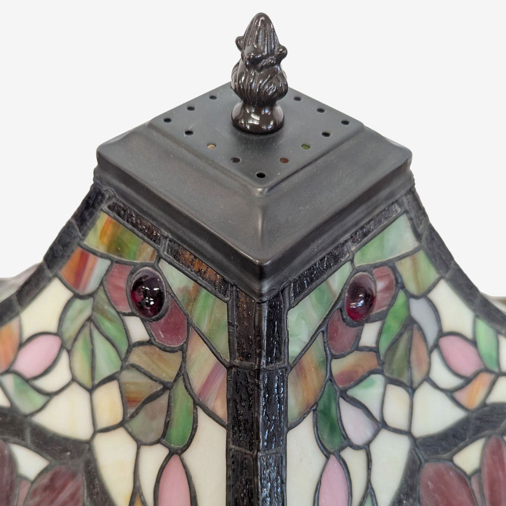 Stained Glass Table Lamp with Ornate Decorative Base