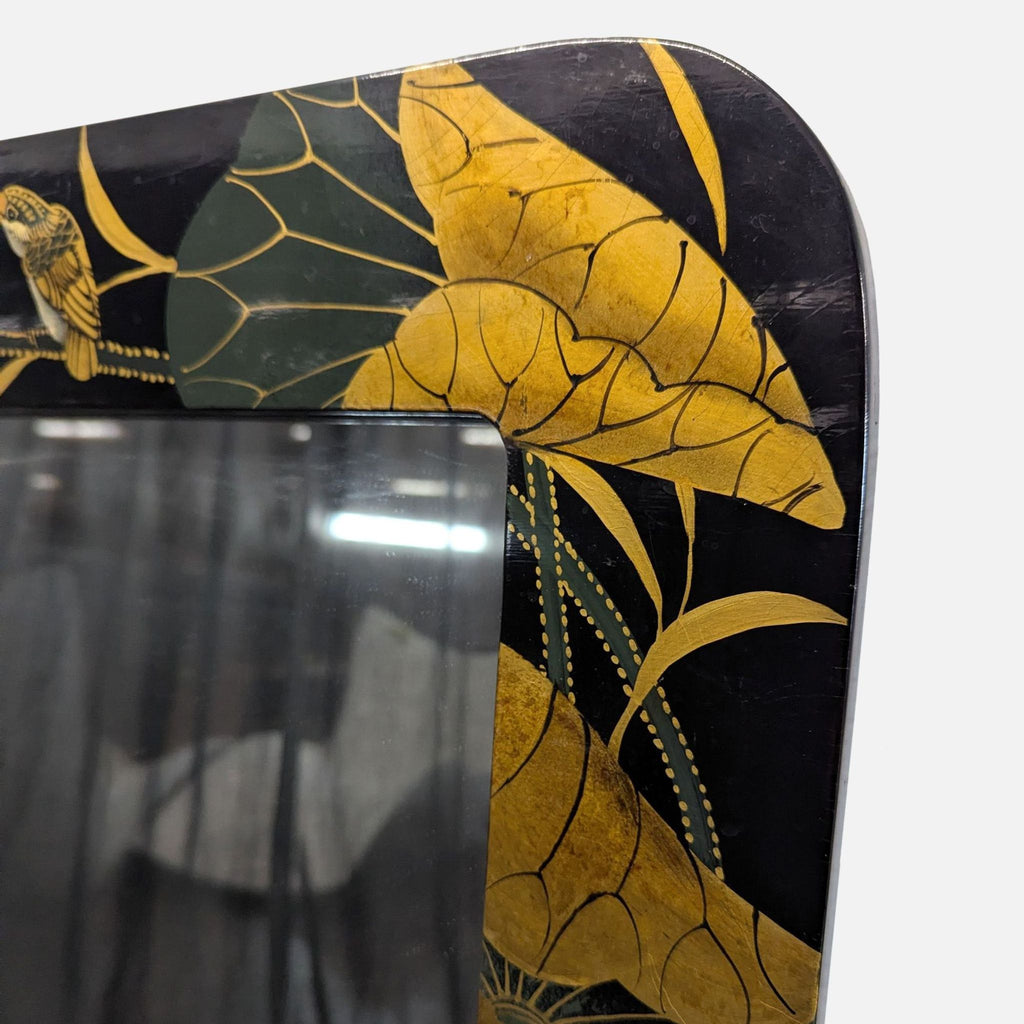 Asian Inspired Lacquered Wood Framed Mirror