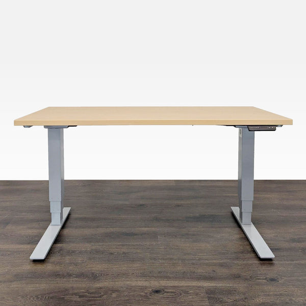 Logic Data Electric Adjustable Height Desk with Light Wood Top