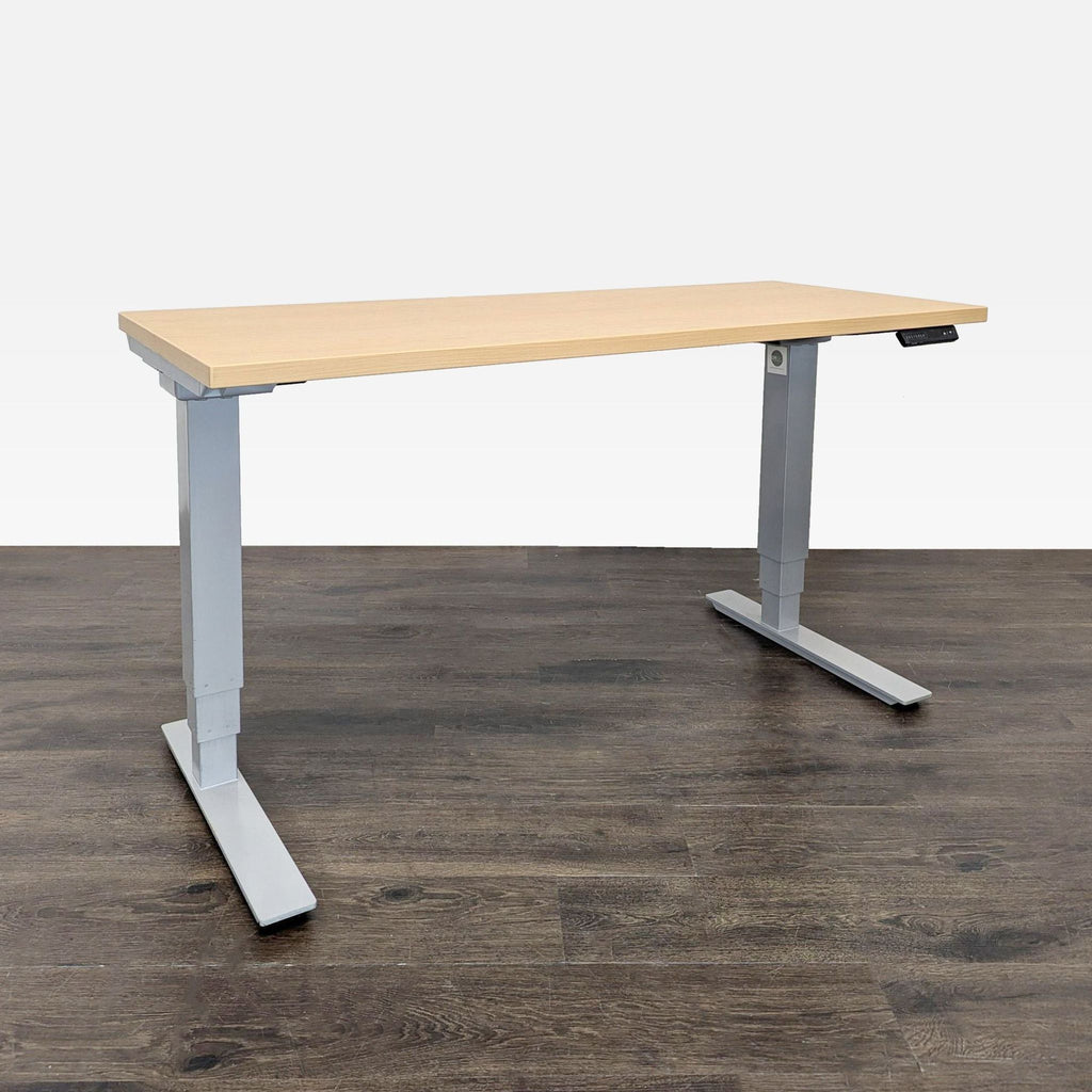 Logic Data Electric Adjustable Height Desk with Light Wood Top