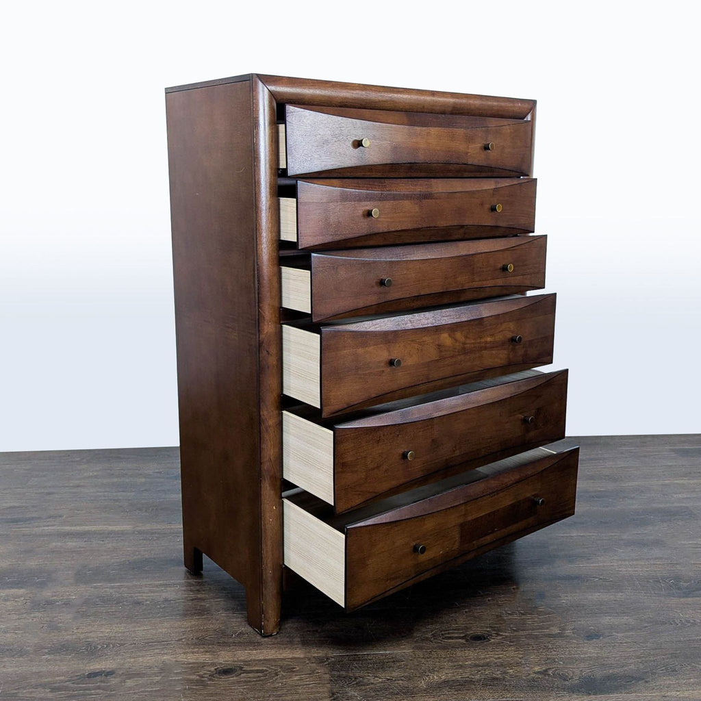 Modern Coaster brand dresser with clean lines, six drawers, and a sturdy wood build in a walnut finish.  