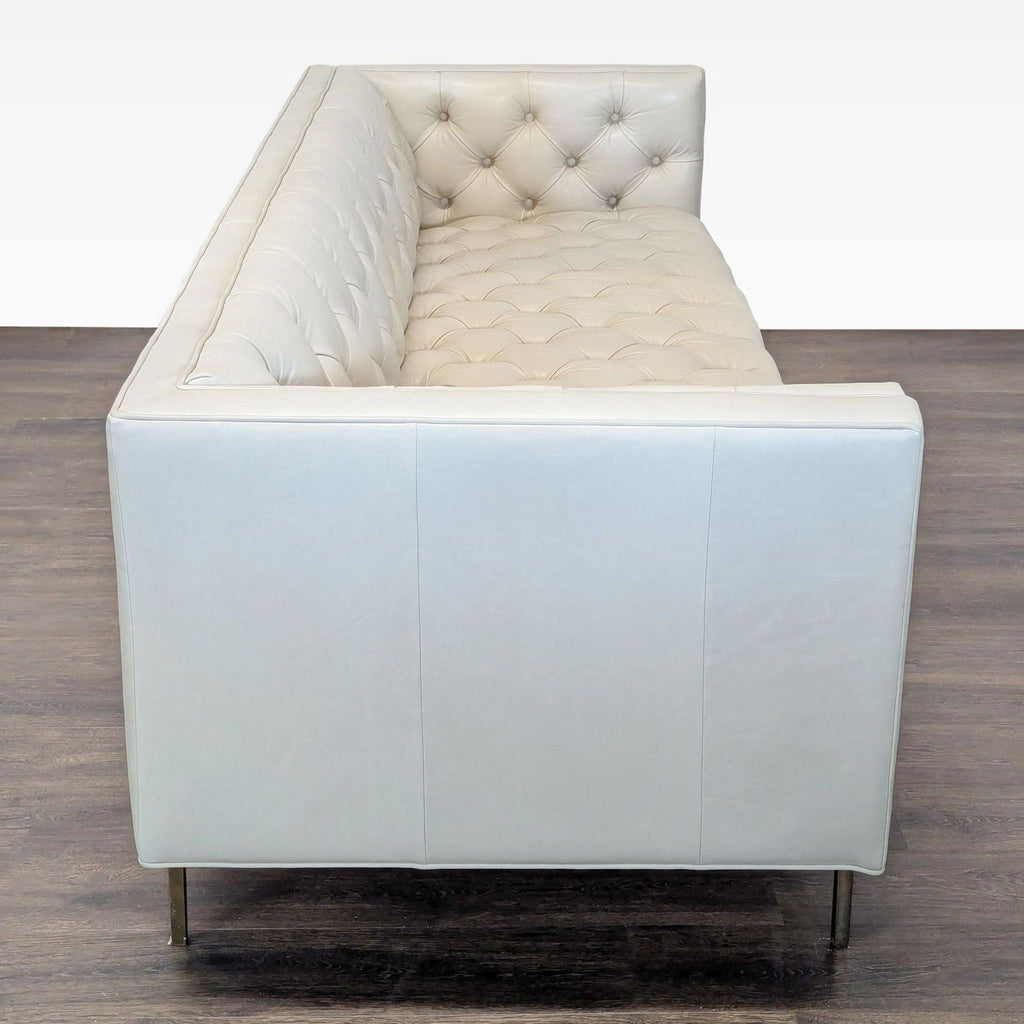 Elite Leather Mila Company Modern 3-Seat Tufted White Leather Sofa