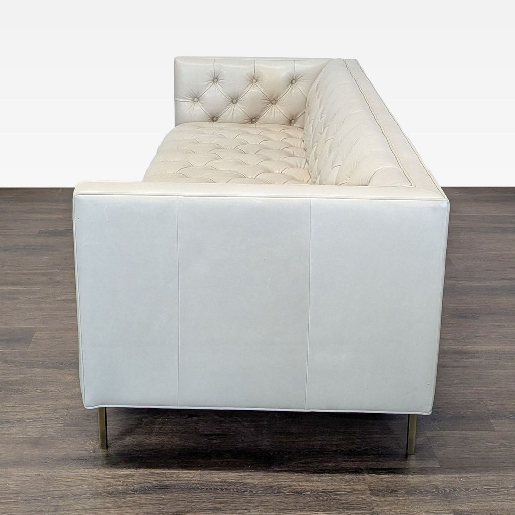 Elite Leather Mila Company Modern 3-Seat Tufted White Leather Sofa