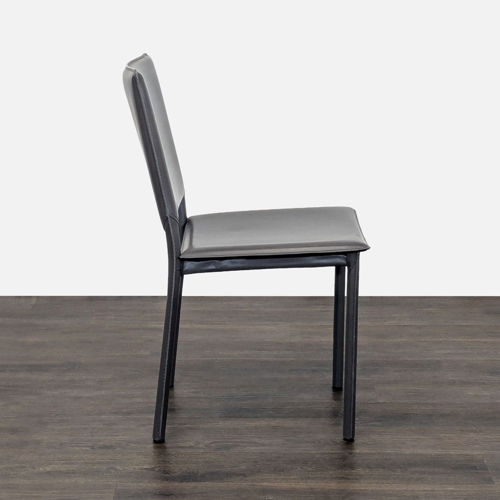 Modern Madrid Dining Chair by Maria Yee, featuring bonded leather over a durable steel frame.