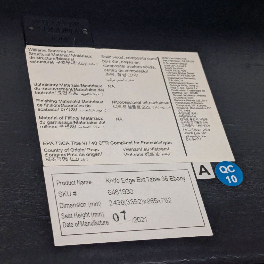 Williams Sonoma Knife Edge Expandable Dining Table