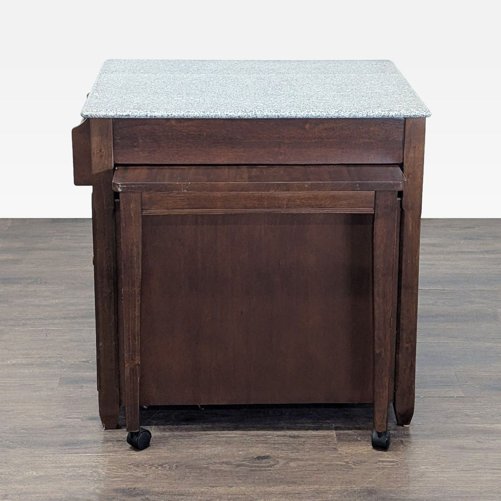 Expandable Wooden Kitchen Island Cart with Granite Top and Storage Shelves