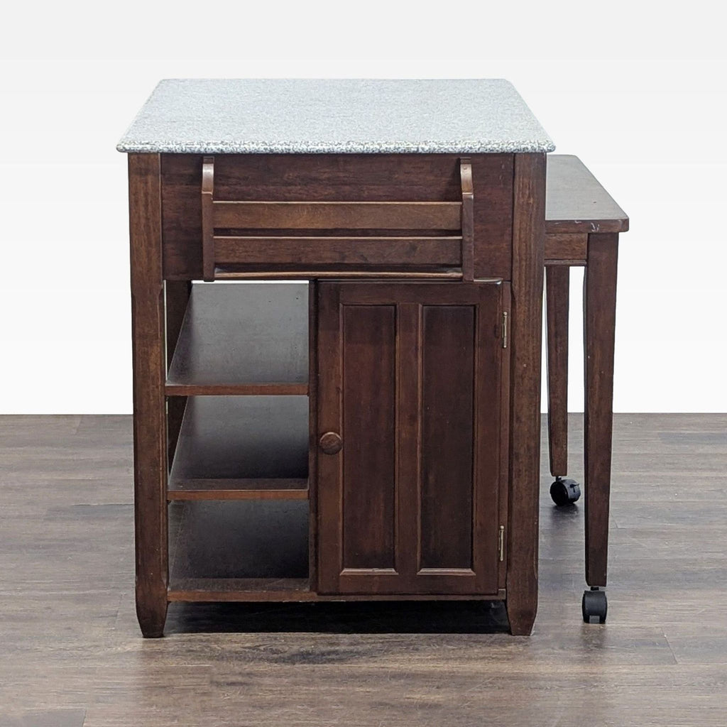 Expandable Wooden Kitchen Island Cart with Granite Top and Storage Shelves