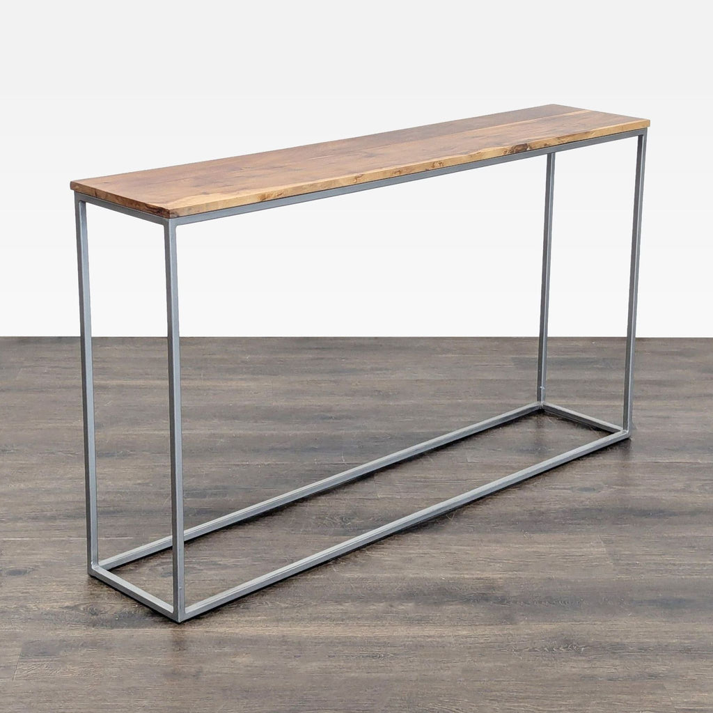 Modern wood and metal console table from CB2, perfect for entryways.  