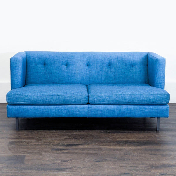 CB2 Avec Modern Blue Fabric Loveseat with Metal Legs