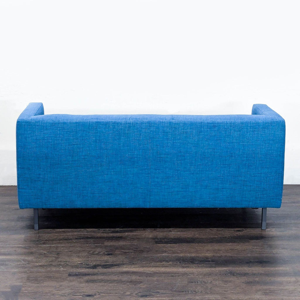 CB2 Avec Modern Blue Fabric Loveseat with Metal Legs